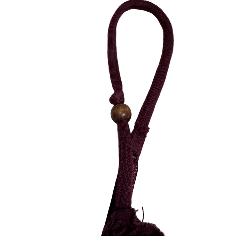 American Eagle Maroon Tank Top Size Medium Built In Shelf Bra Ruffled Neckline - Picture 7 of 11